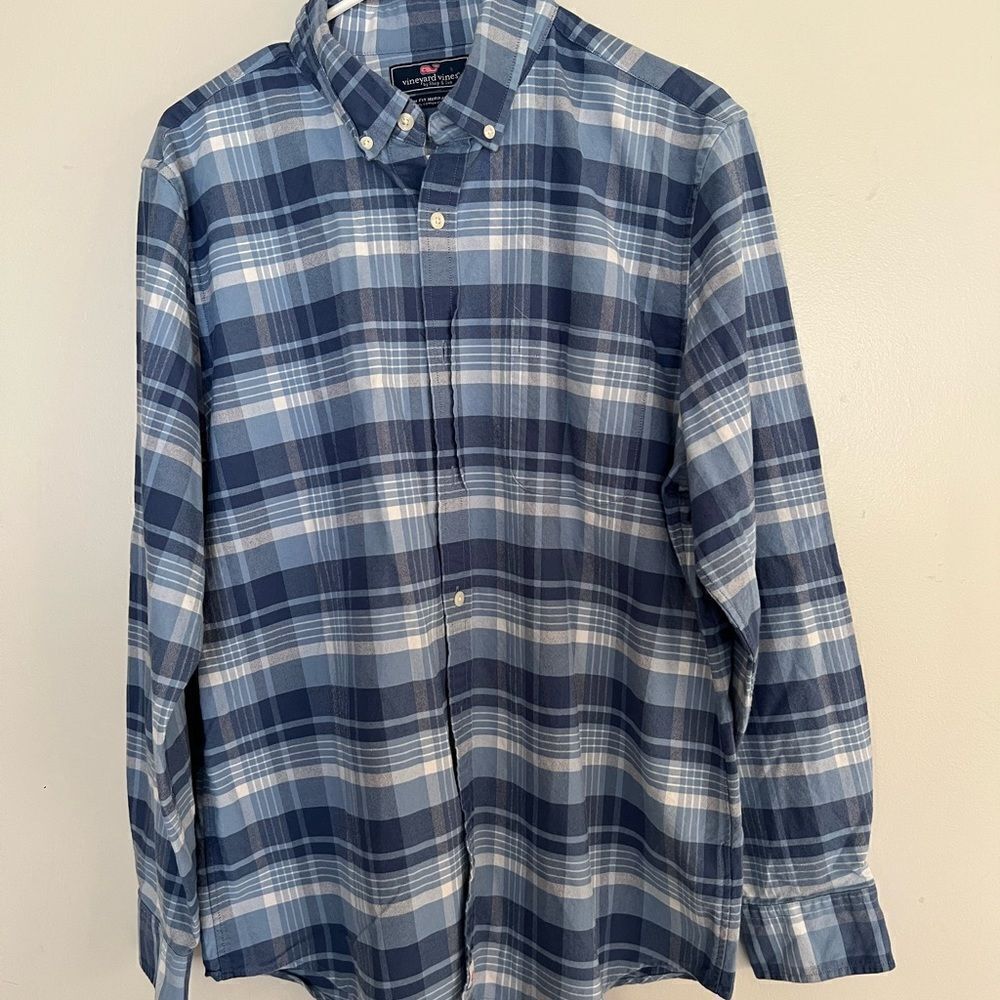 Vineyard Vines Slim Fit Murray Mens L Blue Plaid Long Sleeve Shirt Cotton
